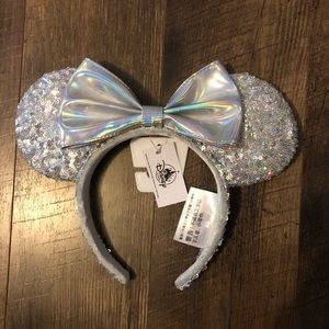 Silver holographic Minnie ears